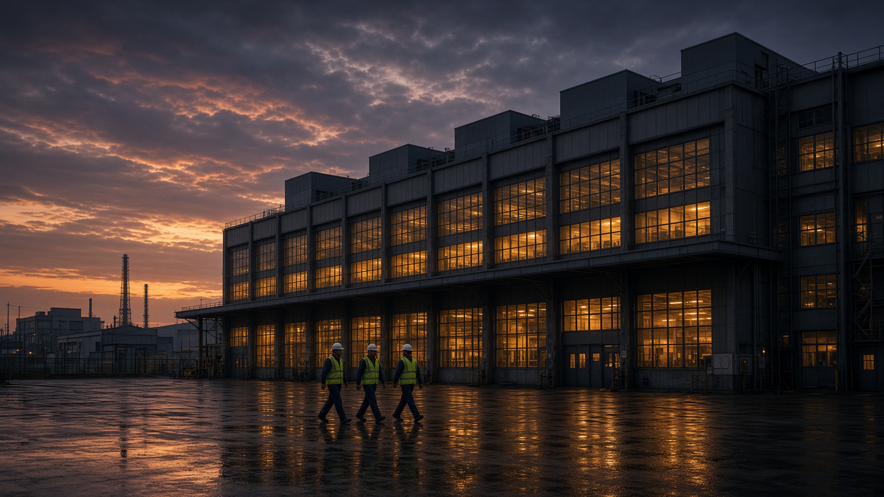 Manufacturing plant at dusk