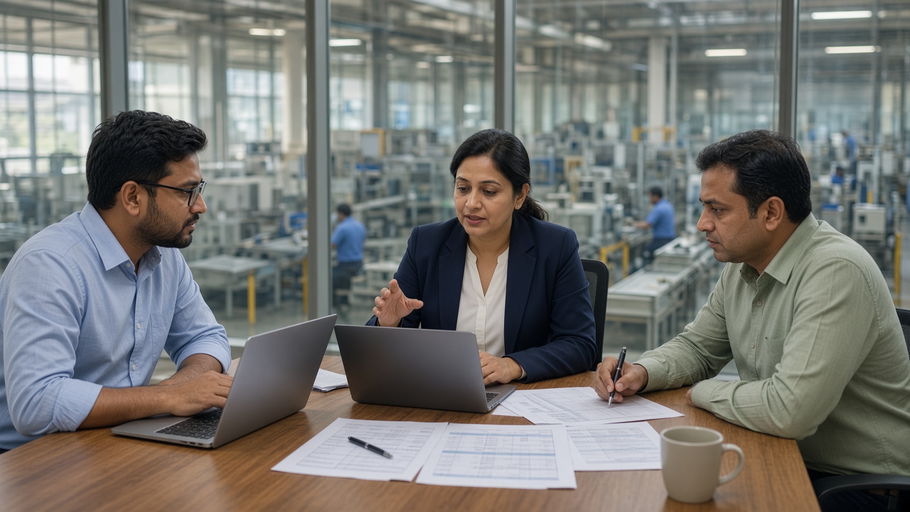 Plant HR planning workforce in a factory office