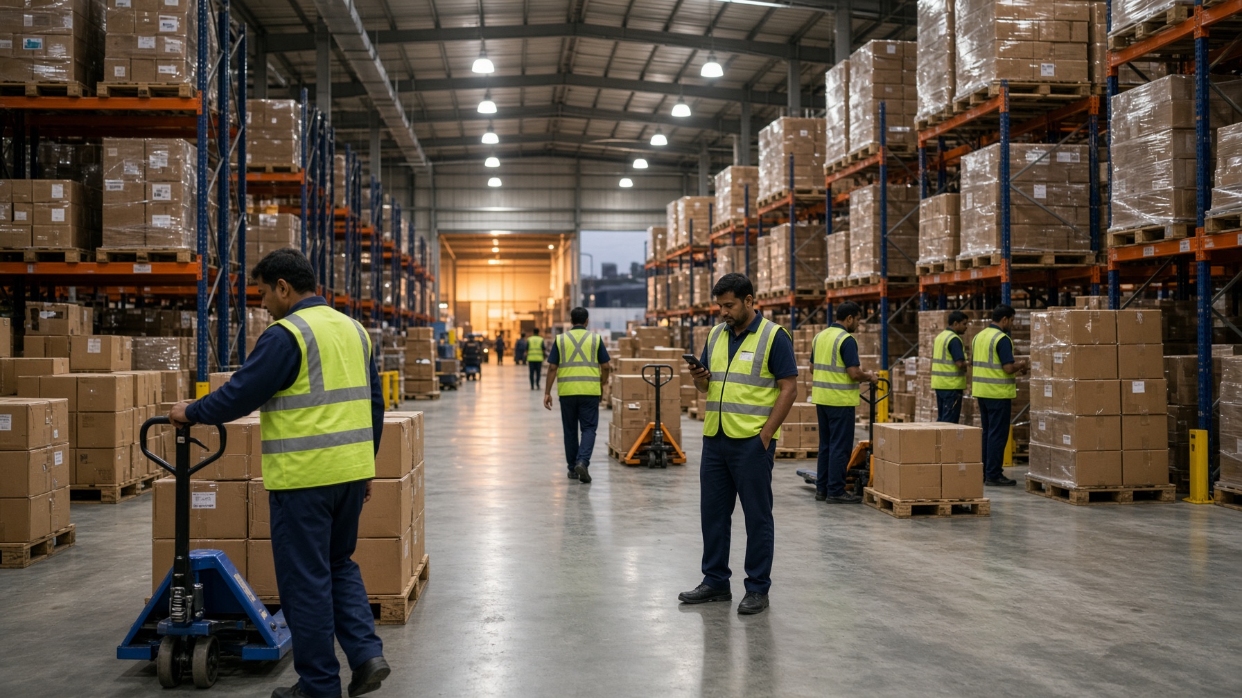 Warehouse associates on an evening shift